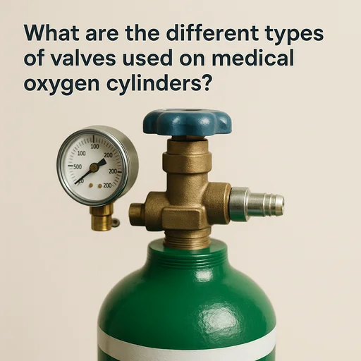 Different types of valves used on medical oxygen cylinders