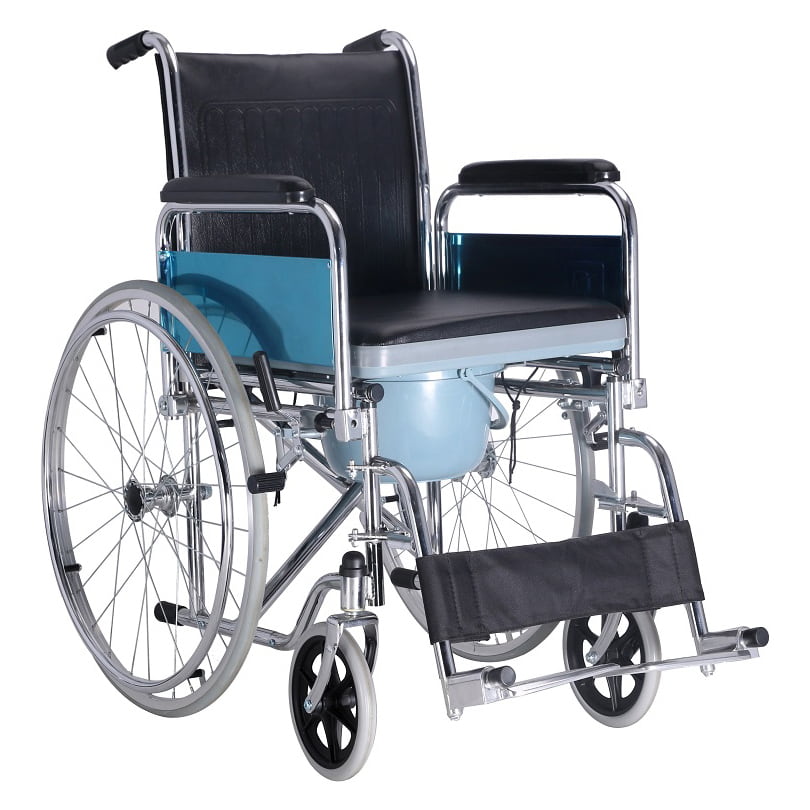 How does a commode wheelchair differ from a standard wheelchair?