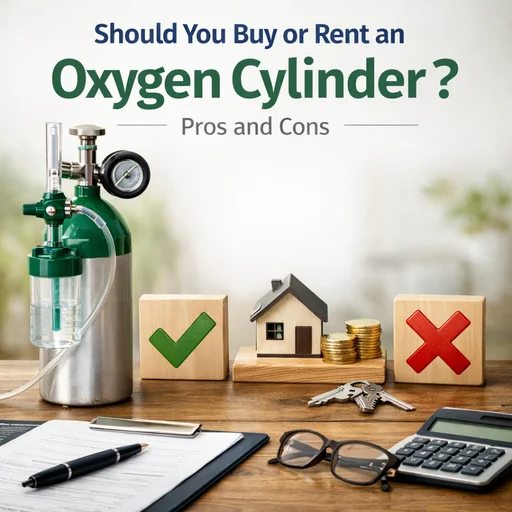 Pros and cons of purchasing versus renting an oxygen cylinder displayed with visual aids