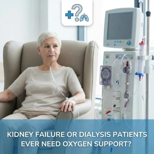 Kidney failure and dialysis patients requiring oxygen support in a medical setting