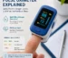 a pulse oximeter displaying blood oxygen saturation and pulse rate